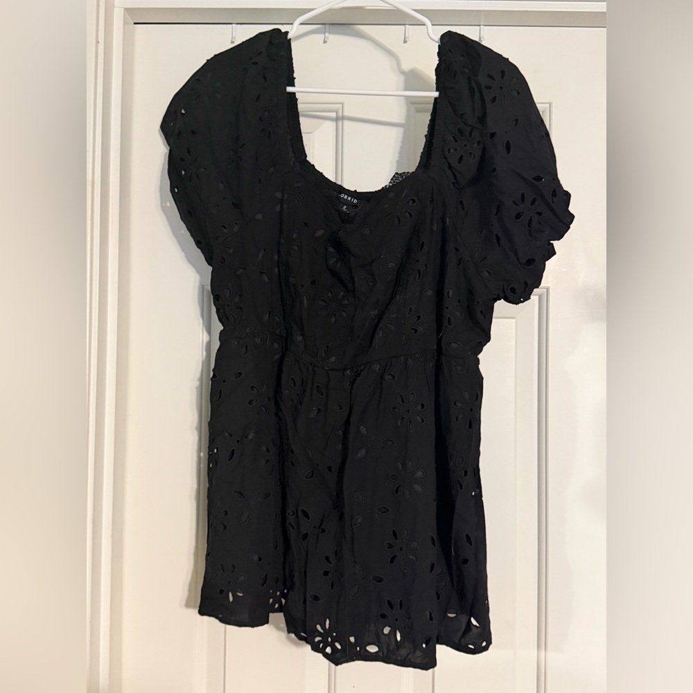 torrid Black Eyelet Square Neck Puff Sleeve Tunic